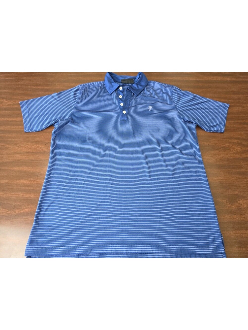 Ashworth Golf Polo Shirt Large Blue Striped  Performance Dry Fit Short Sleeve